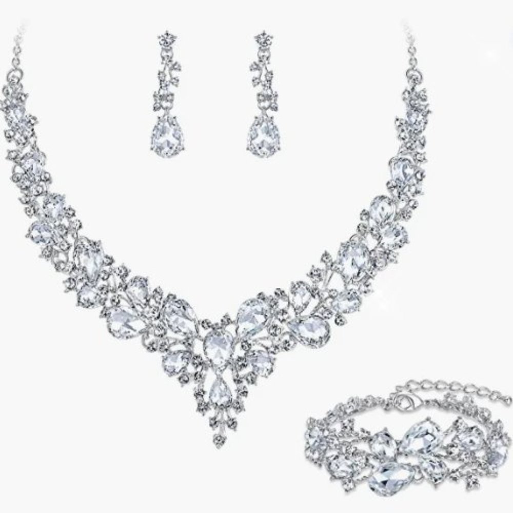 NEW Sparkling Bling Swarovski Crystal Rhinestone Wedding Necklace Set + … - Picture 15 of 16